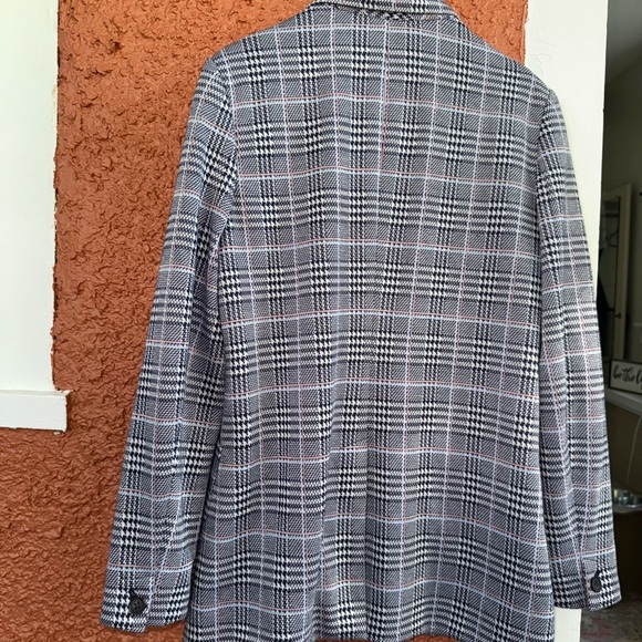 GAP Single Breasted Long Line Blazer Jacket Navy Blue White Plaid Stretch 12 - Picture 6 of 6